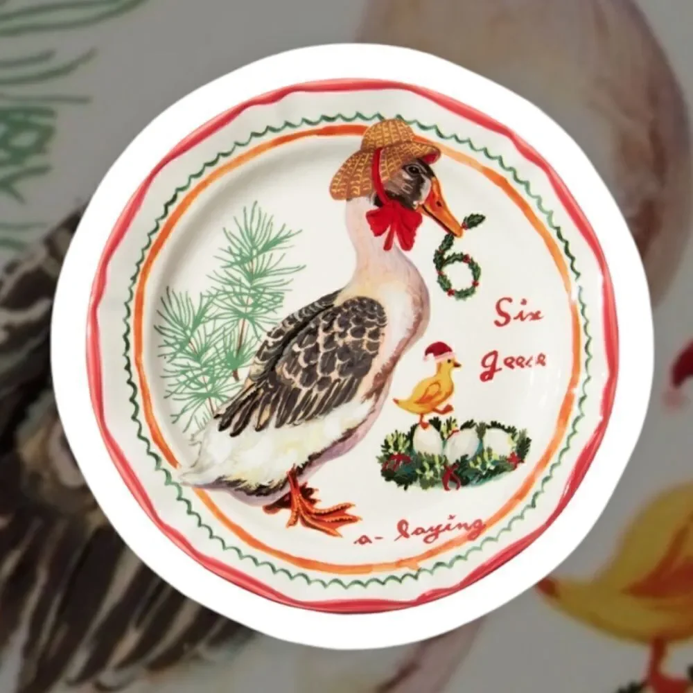 Anthropologie Nathalie Lete Dessert Plate Six Geese a Laying NEW